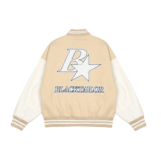 Star Embroidery Stitching Varsity Jacket