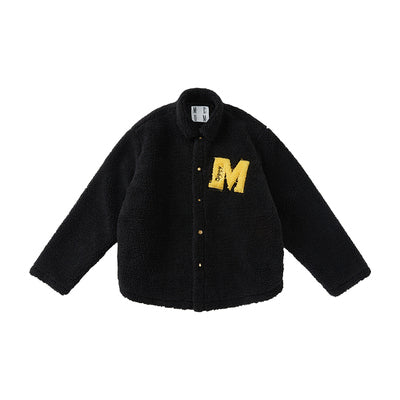 MEDM Logo Letters Embroidered Sherpa Fleece Boa Jacket | Face 3 Face