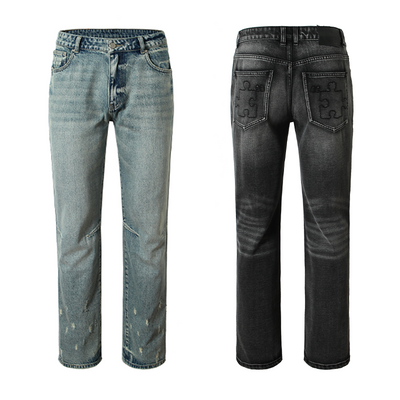 YADcrew Puzzle Embroidery Washed Jeans