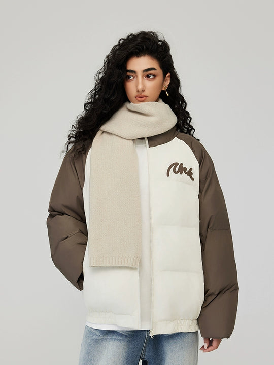 Achock Letter Printed Raglan Sleeve Warm Jacket