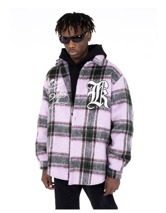 Create & Destroy Embroidered Plaid Shirt Jacket