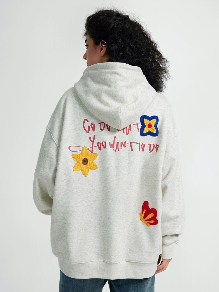 Achock Floral Embroidery Zipper Hoodie