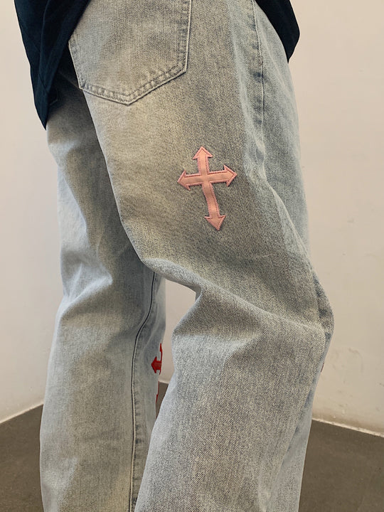 F3F Select Washed Cross Patch Embroidery Denim Jeans