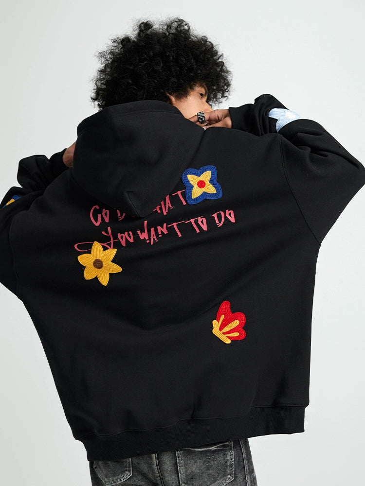 Achock Floral Embroidery Zipper Hoodie