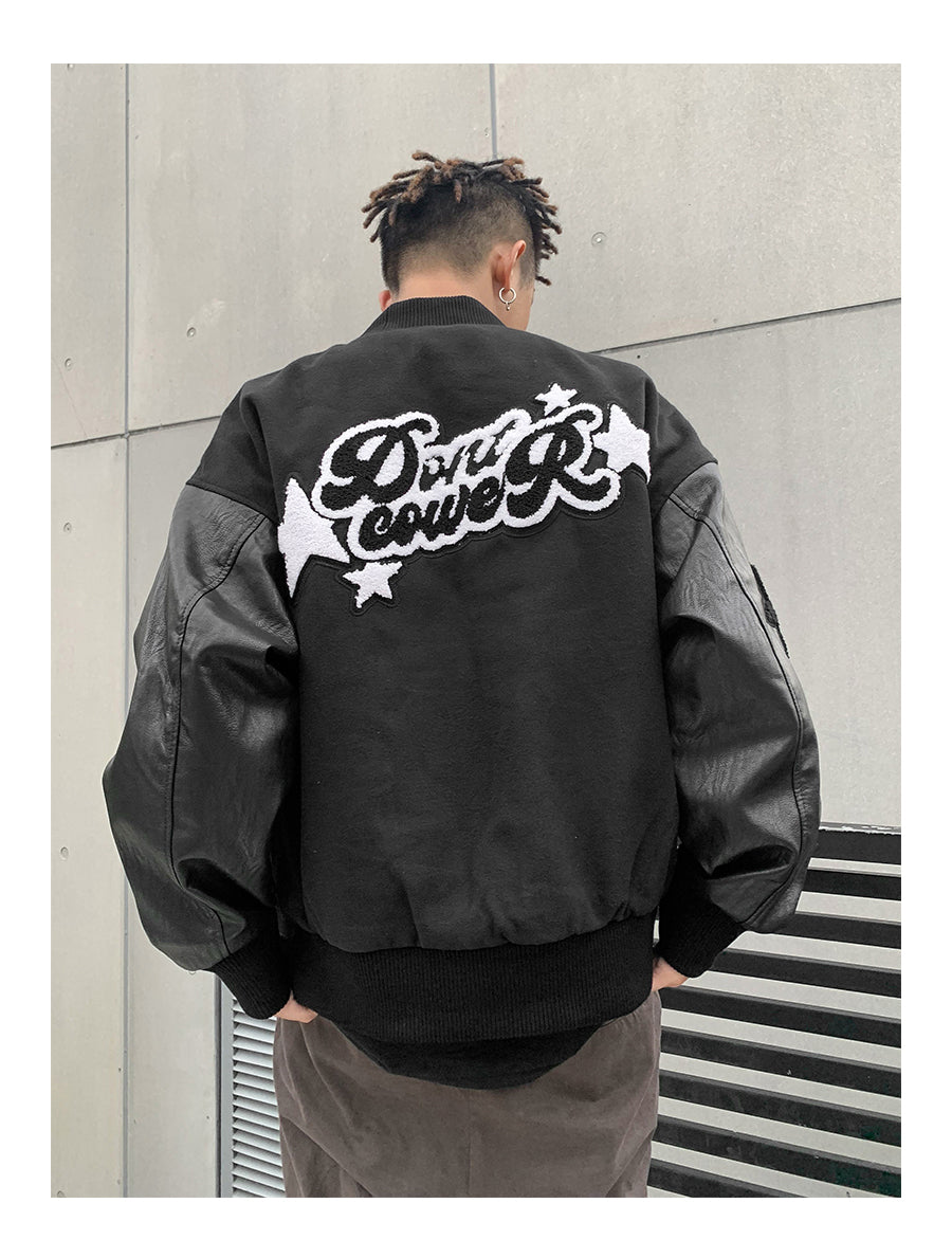 Don't Cower Embroidered Varsity Jacket