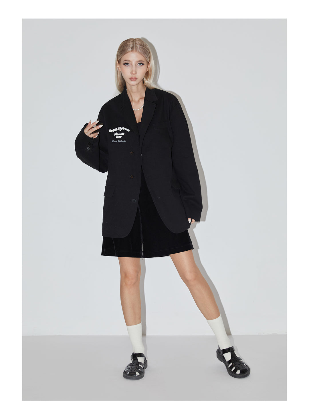 EMPTY REFERENCE Little Angel Logo Embroidered Suit Jacket