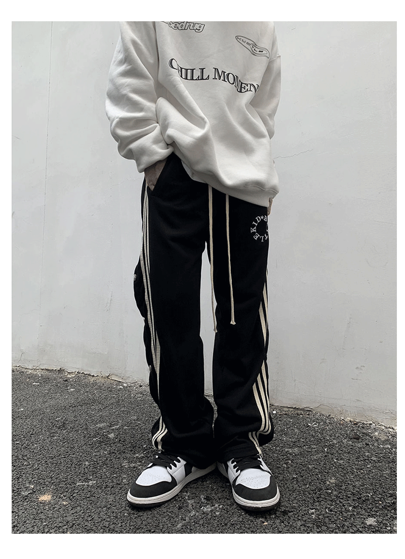 Striped Buckle Drawstring Track Pants