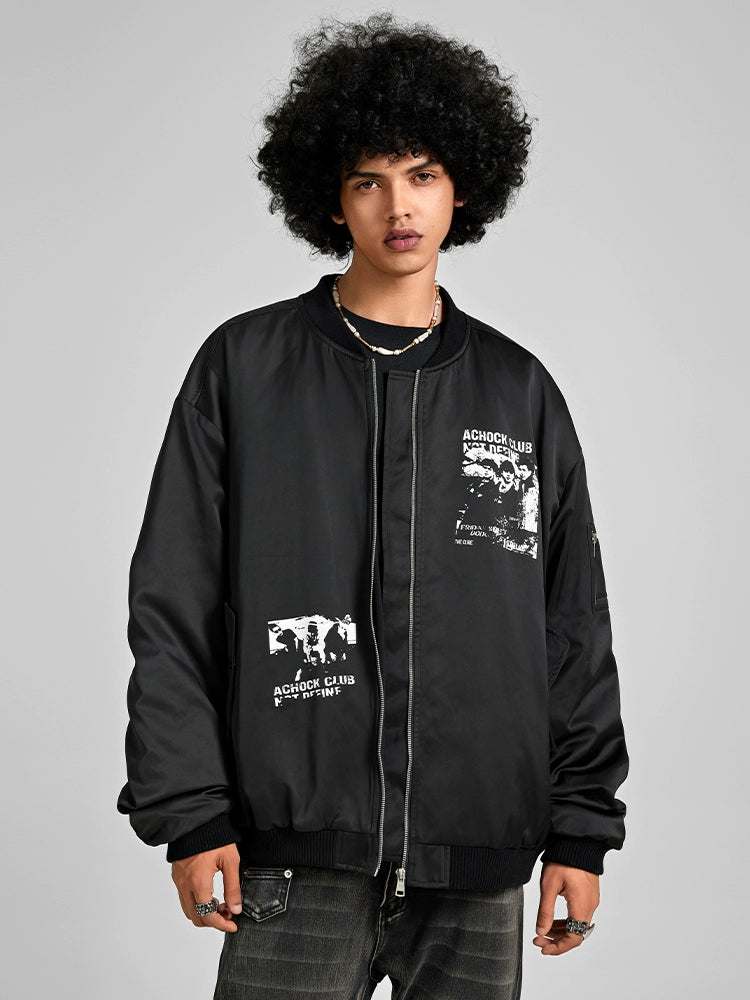 Achock Vintage Printed Baseball Bomber Jacket