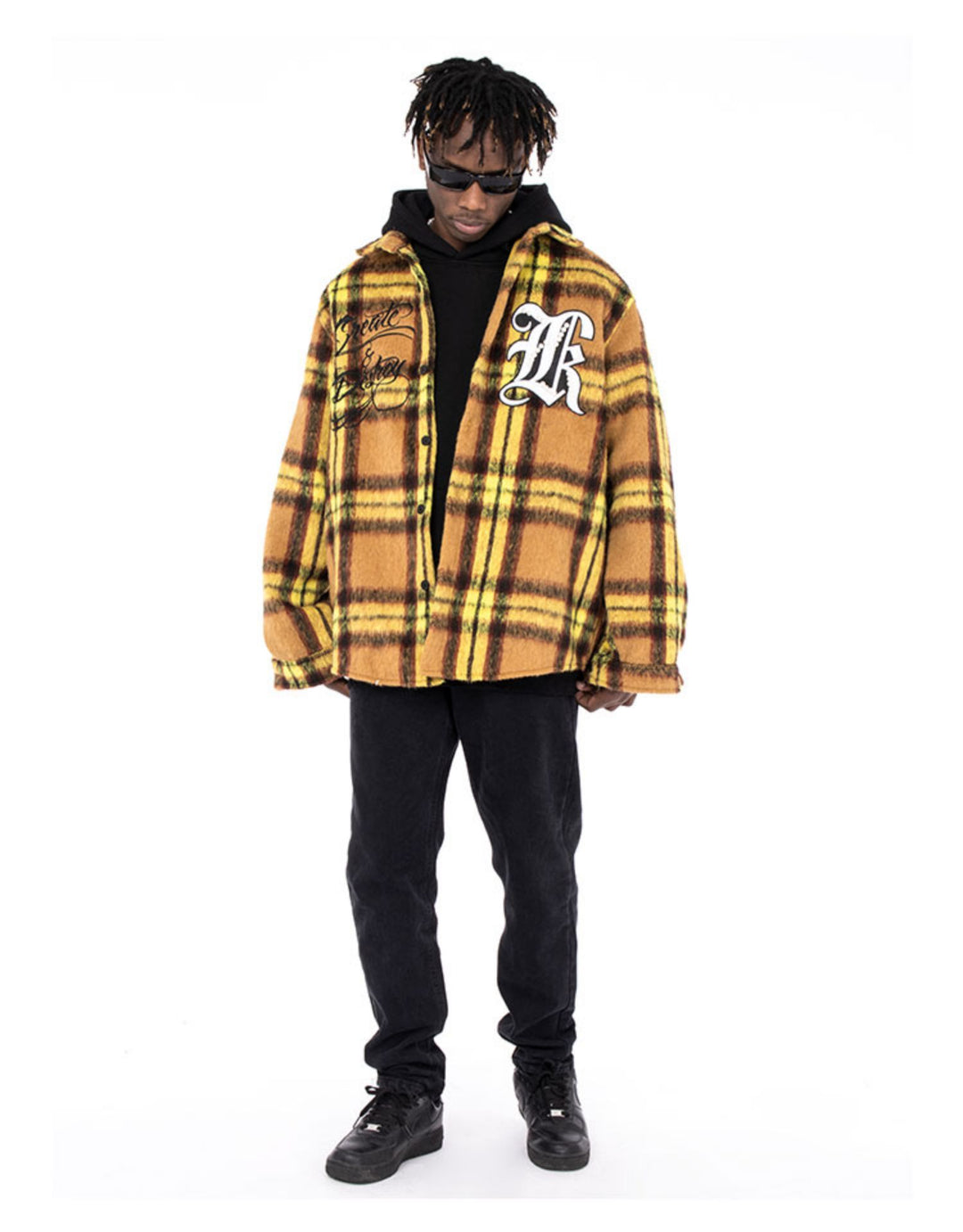 Create & Destroy Embroidered Plaid Shirt Jacket