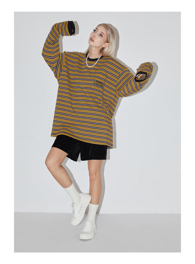 EMPTY REFERENCE Stripes Embroidered Long Sleeved Tee