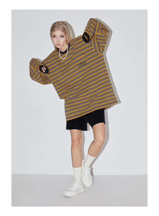 EMPTY REFERENCE Stripes Embroidered Long Sleeved Tee