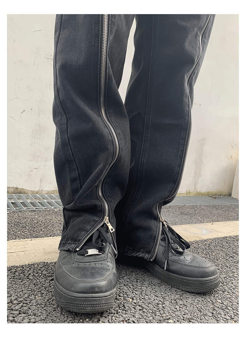 Zipper Design Black Jeans