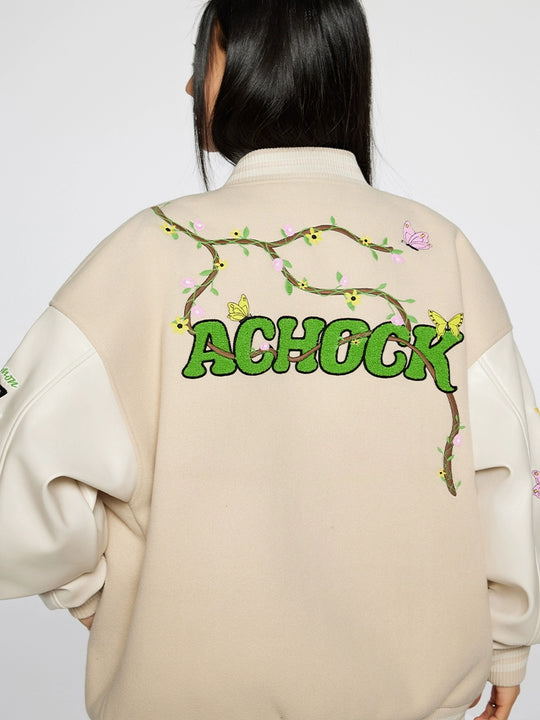 Baseball Jacket | Achock Flower Vine Embroidered Baseball Jacket | Face 3 Face