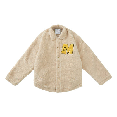 MEDM Logo Letters Embroidered Sherpa Fleece Boa Jacket | Face 3 Face