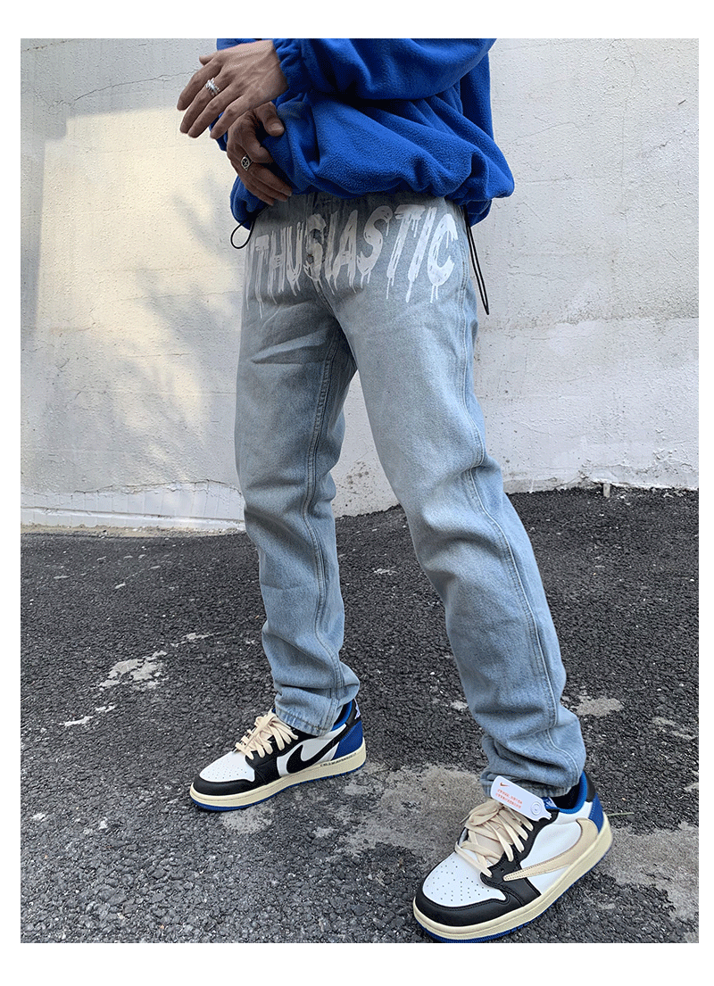 Enthusiastic Print Denim Jeans