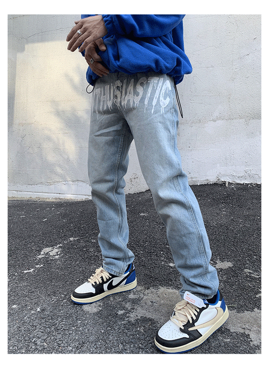 Enthusiastic Print Denim Jeans