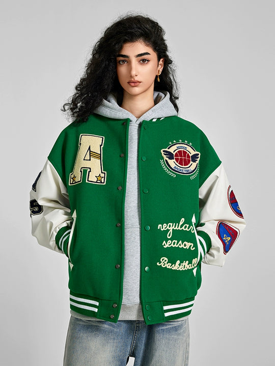 Achock Monogrammed Embroidered Flocked Baseball Jacket