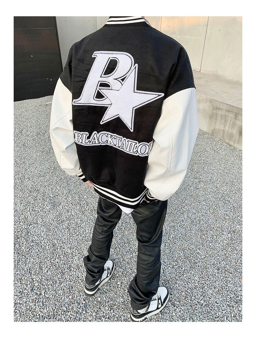 Star Embroidery Stitching Varsity Jacket