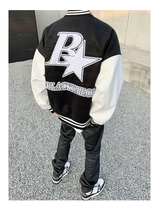 Star Embroidery Stitching Varsity Jacket