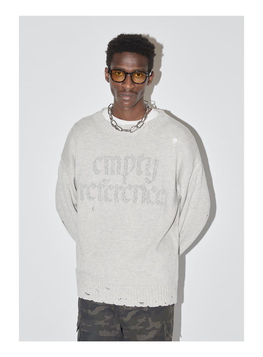 EMPTY REFERENCE Gray Hole Logo Knit Sweater