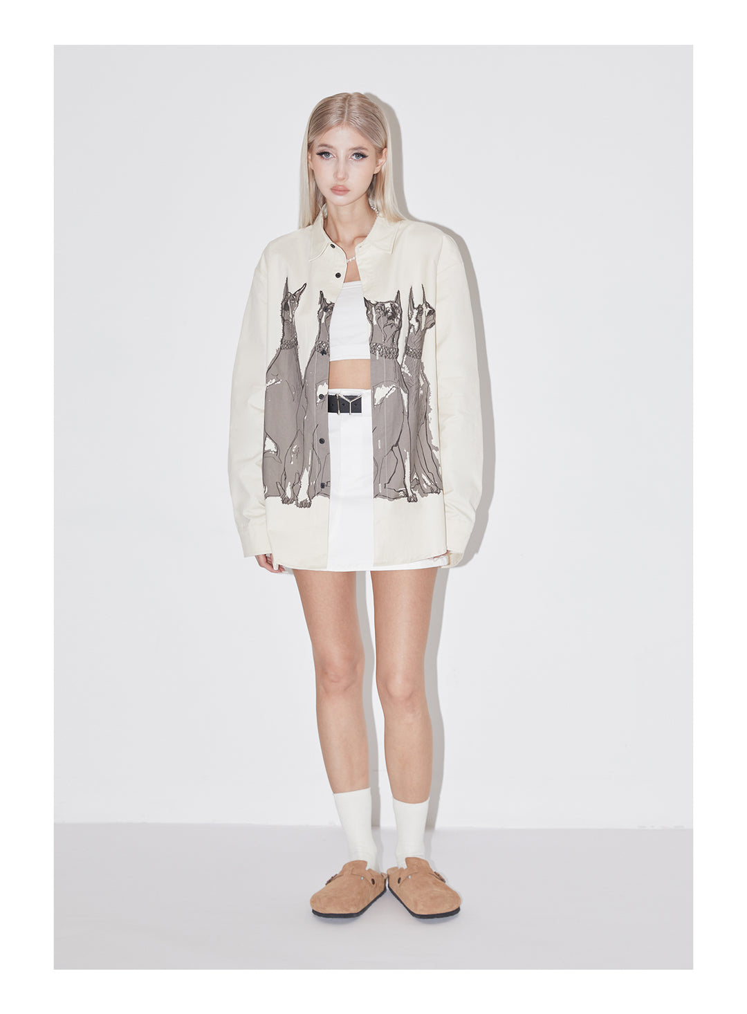 EMPTY REFERENCE Line Drawing Doberman Print Long Sleeved Shirt | Face 3 Face