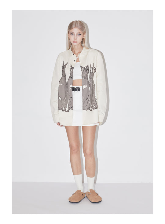 EMPTY REFERENCE Line Drawing Doberman Print Long Sleeved Shirt | Face 3 Face