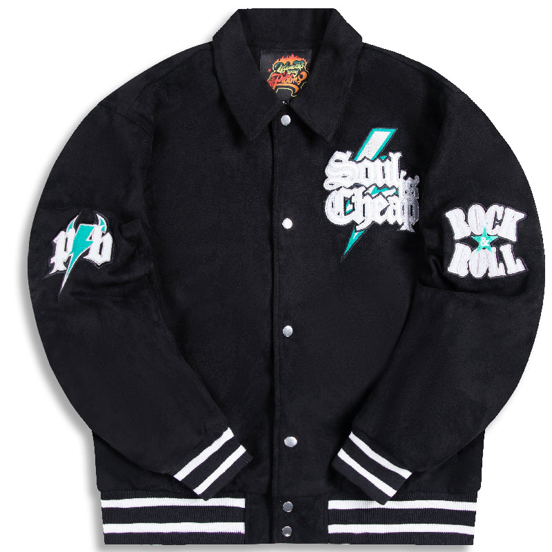PRBLMS Flash Fire LOGO Embroidery Suede Varsity Jacket | Face 3 Face