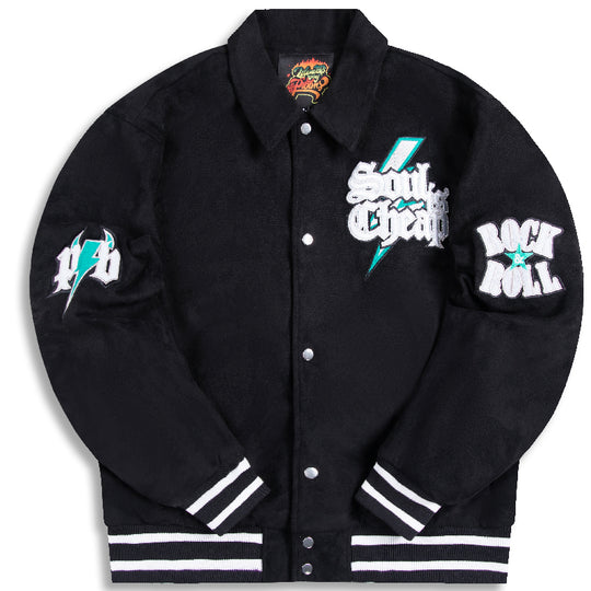 PRBLMS Flash Fire LOGO Embroidery Suede Varsity Jacket | Face 3 Face