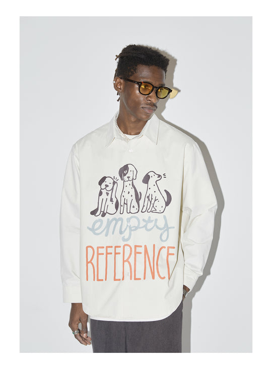 EMPTY REFERENCE Cartoon Puppy LOGO Print Long Sleeved Shirt