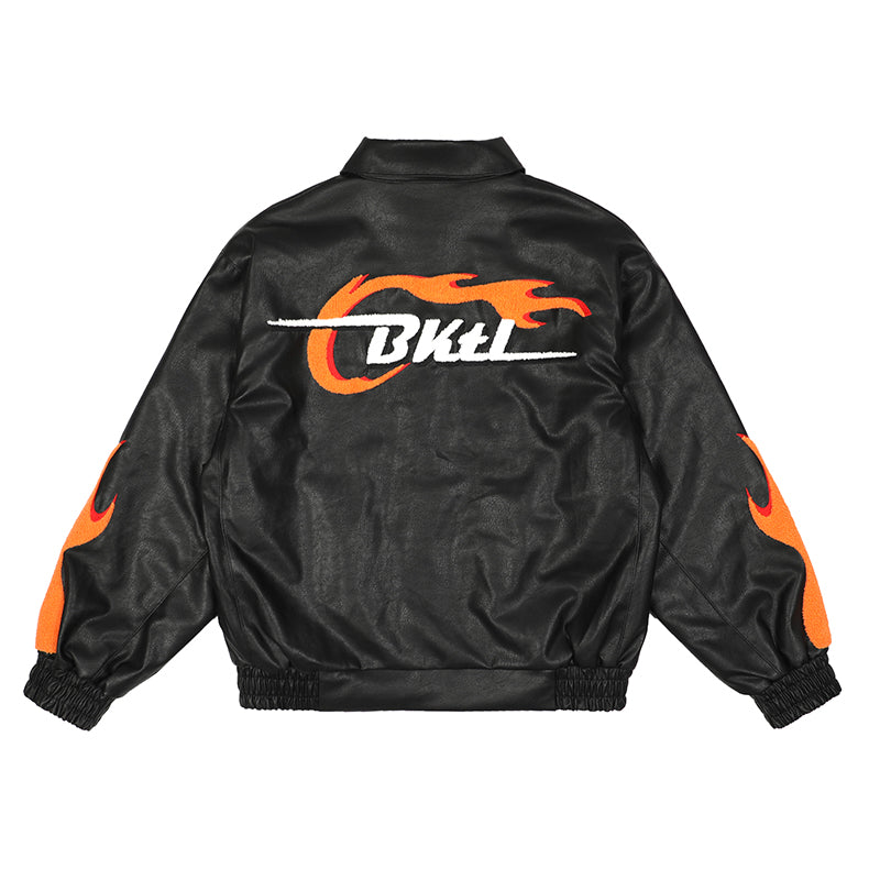 Flame Embroidery Varsity Jacket