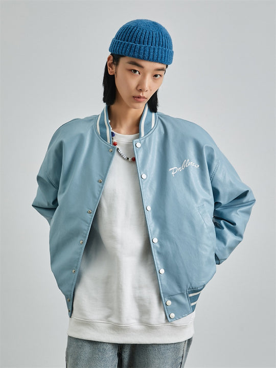 PRBLMS Big LOGO Leather Baseball Jacket | Face 3 Face