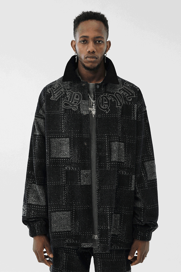 JHYQ Checkered Embroidered Corduroy Jacket