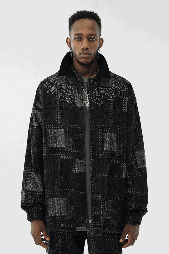 JHYQ Checkered Embroidered Corduroy Jacket