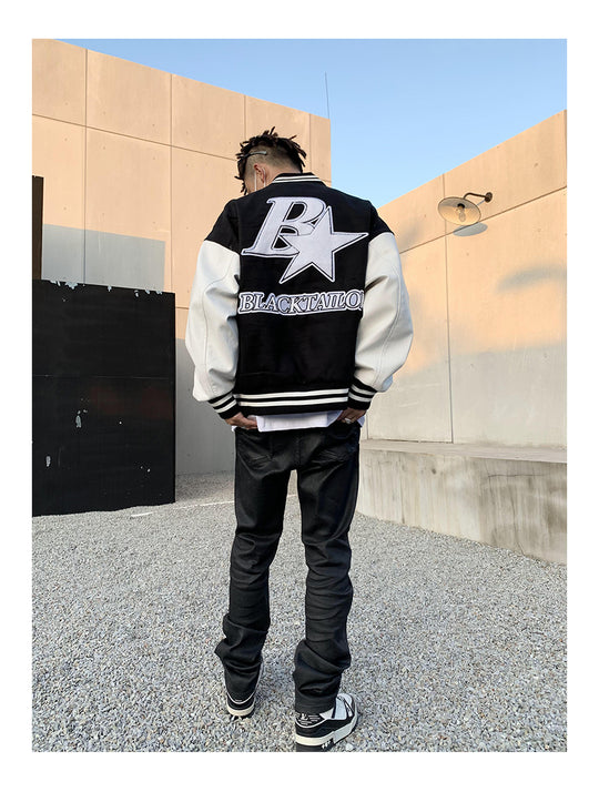 Star Embroidery Stitching Varsity Jacket