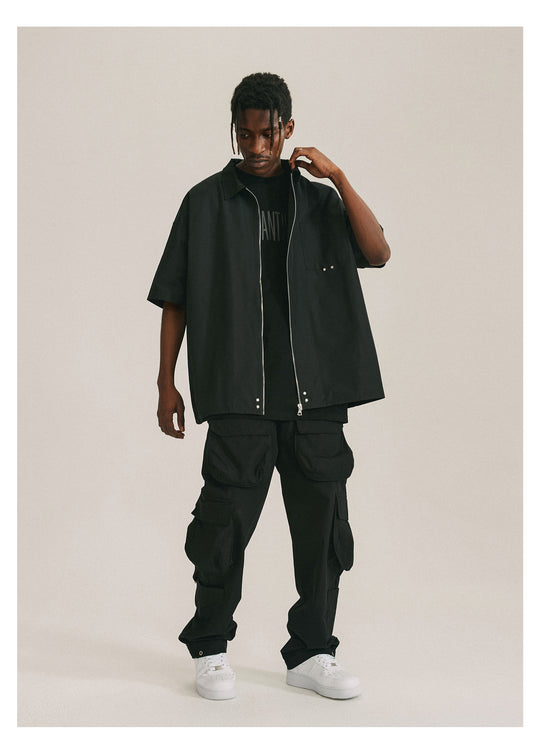 ANTIDOTE Zipper Studded Nylon Shirt