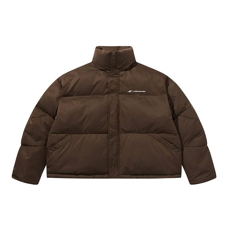 Harsh and Cruel Embroidered Logo Stand Up Collar Down Jacket