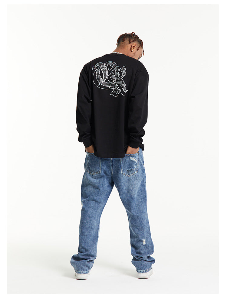 Cashrules Paisley Logo Print Long Sleeved Tee
