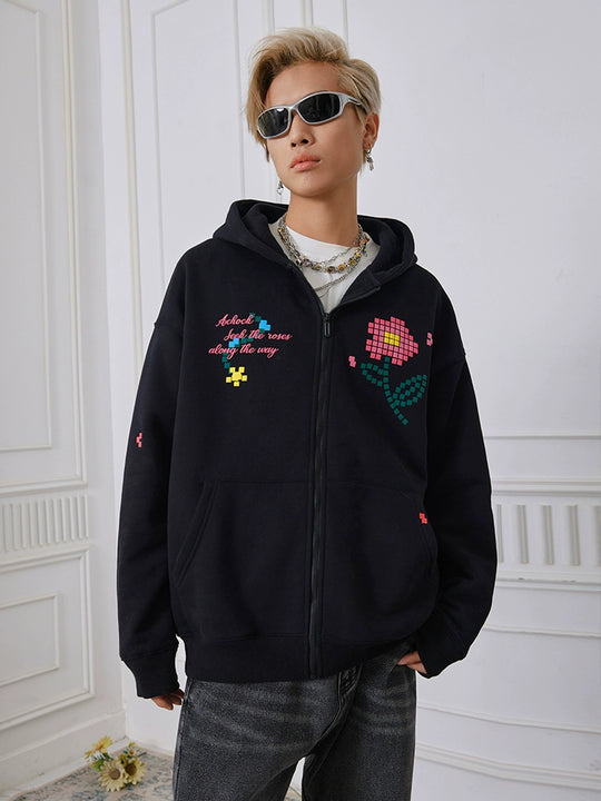 Achock Mosaic Flower Zipper Hoodie