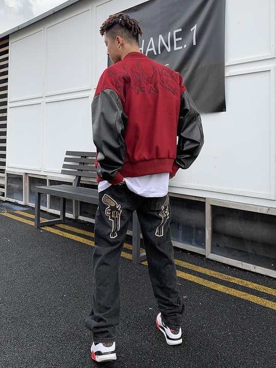 Guns Embroidered Denim Jeans