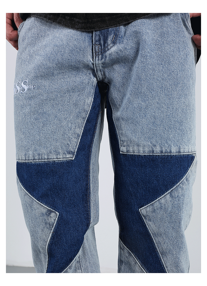 F3F Select Star Patchwork Micro Flare Denim Jeans