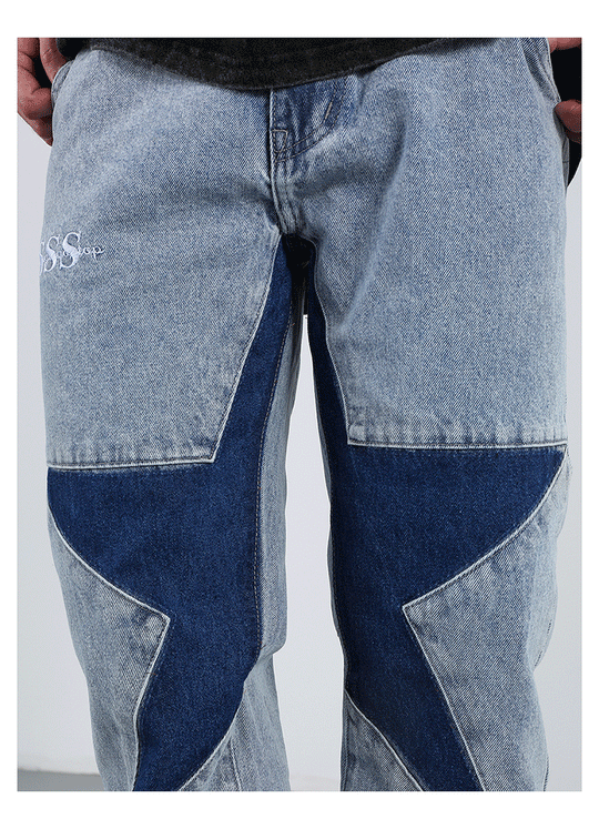 F3F Select Star Patchwork Micro Flare Denim Jeans