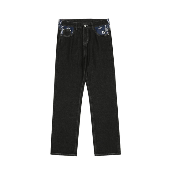 Sanskrit Print Denim Jeans