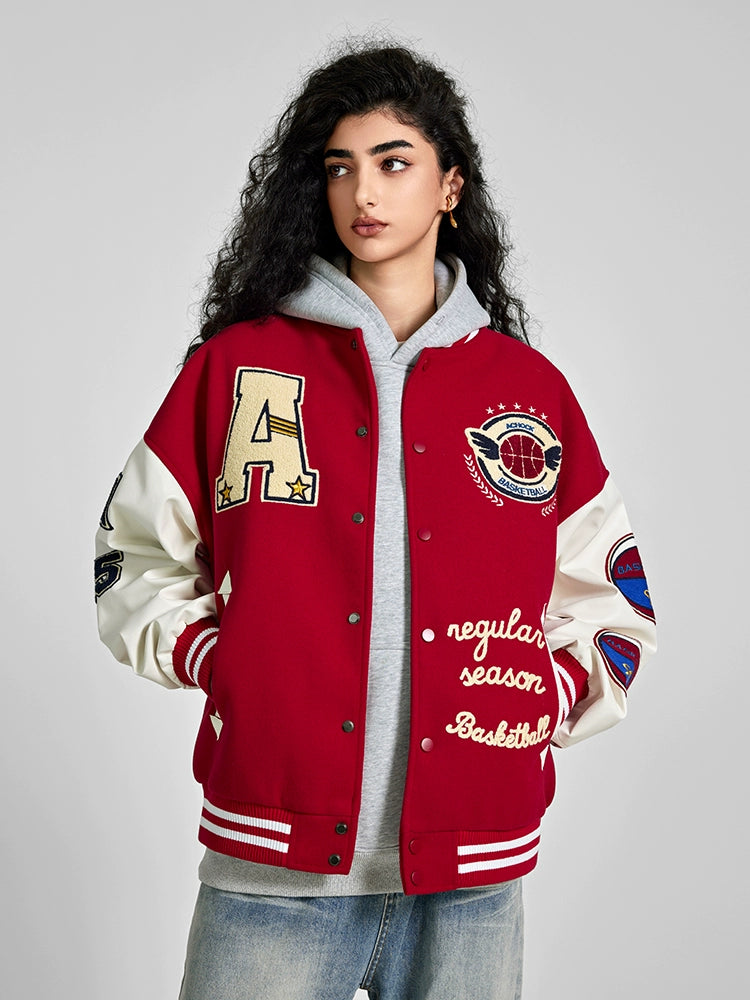 Achock Monogrammed Embroidered Flocked Baseball Jacket