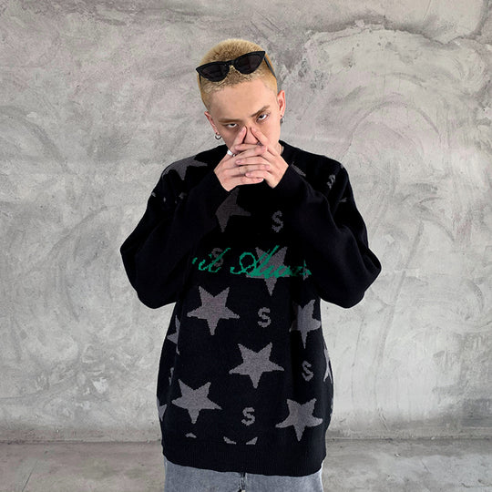Star Circle Letter Knit Sweater