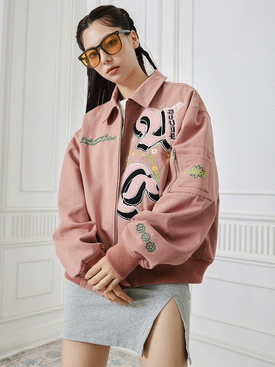 Achock Letters Flocked Bomber Jacket