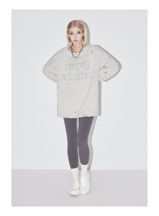 EMPTY REFERENCE Gray Hole Logo Knit Sweater