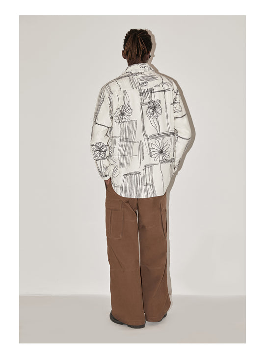 EMPTY REFERENCE Sketch Plaid Floral Print Long Sleeved Shirt