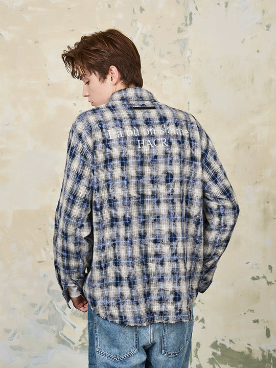 Harsh and Cruel Distressed Checkered Plaid Zipper Shirt