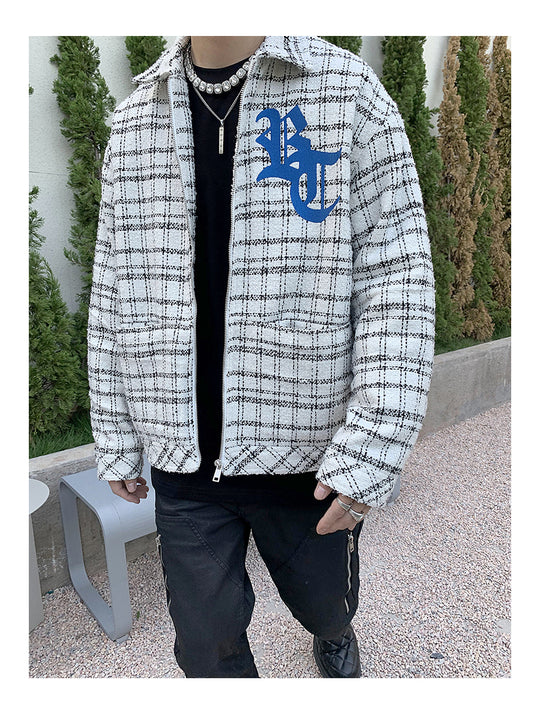 Embroidered Plaid Shirt Jacket