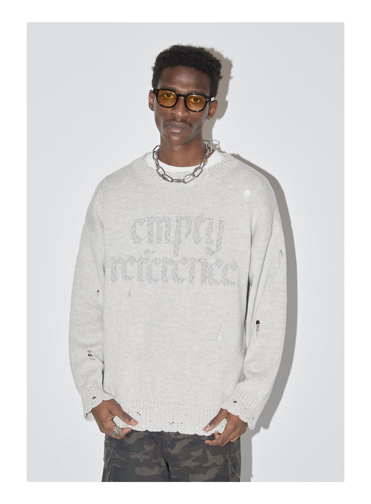 EMPTY REFERENCE Gray Hole Logo Knit Sweater